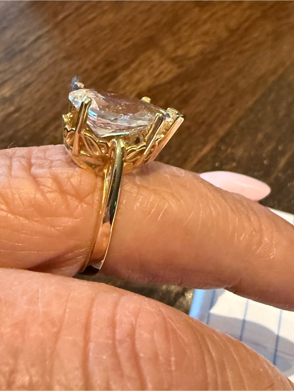 14K Gold Pear Cut Solitaire Ring with Clear Stone - Picture 9 of 9